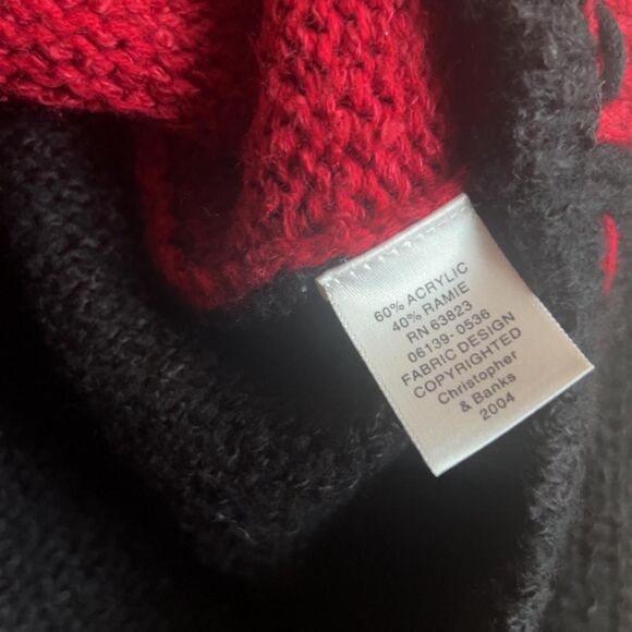 Vintage Christopher & Banks Hand Embroidered Mitten Christmas Knit Cardigan. L. - Picture 5 of 7